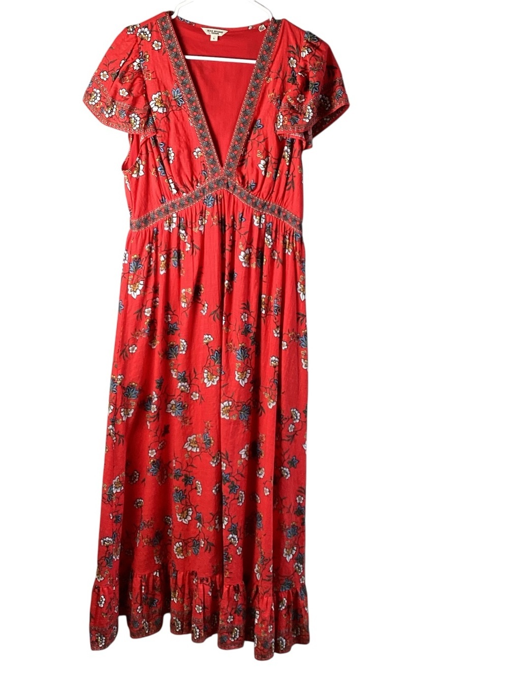 Max Studio Red Floral V-Neck Maxi Dress